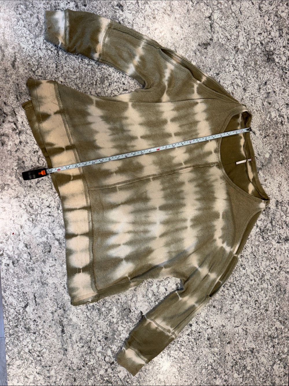 Free People Olive and Cream Tie-Dye Crewneck Sweater
